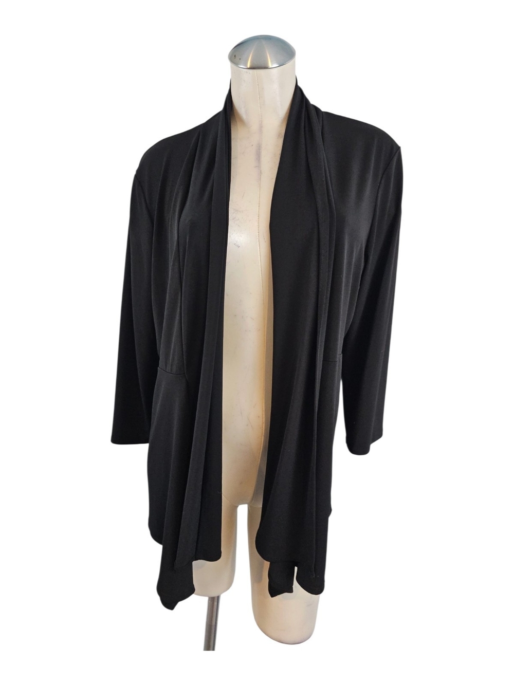 Evan Picone Size L Black Open-Front Draped Cardigan